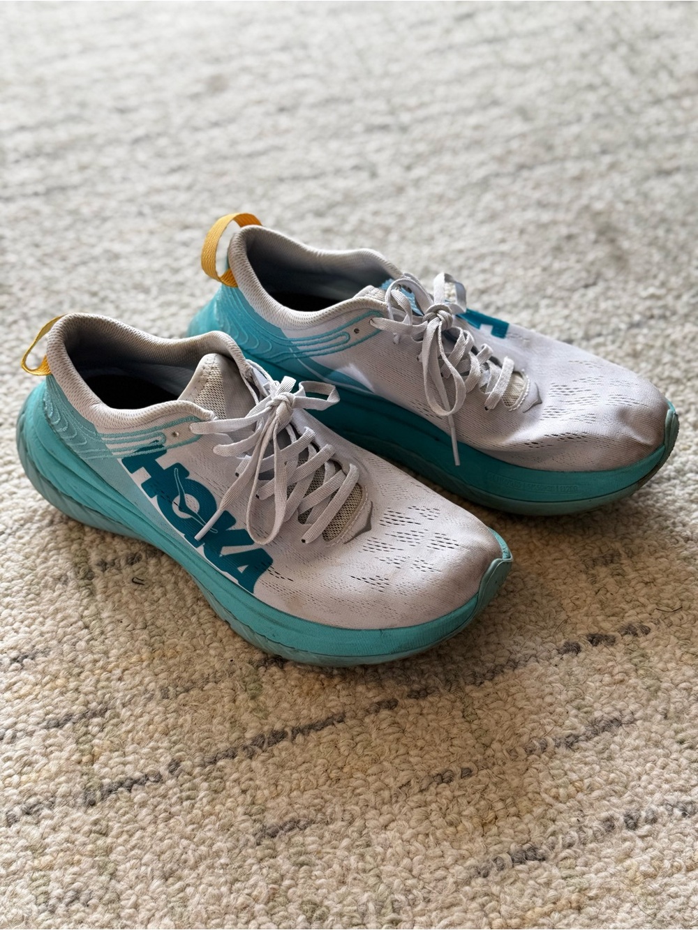 Hoka Women's White & Teal Lightweight Running Shoes Carbon X